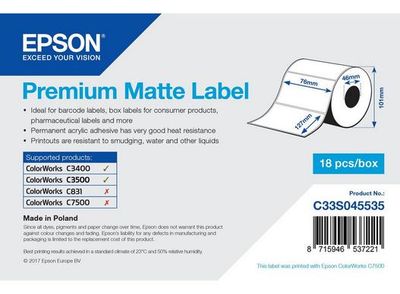 EPSON Premium Matte Label - Die-cut Roll: 76mm x 127mm, 265 nálepiek