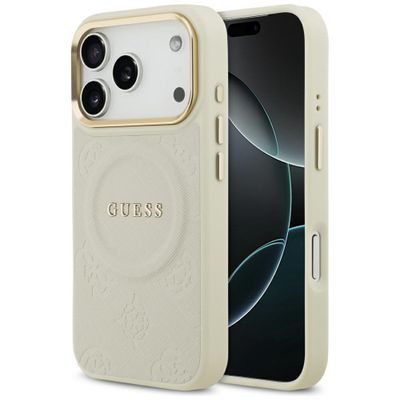 Obal Guess pre iPhone 17 Pro HC MAGSAFE PU W/ PEONY HOT STAMP béžová