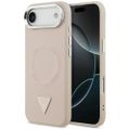 Guess Case Magsafe PU Leather Case s trojuholníkovým logom a strieborným kovovým rámom fotoaparátu pre iPhone 17 Air ružová