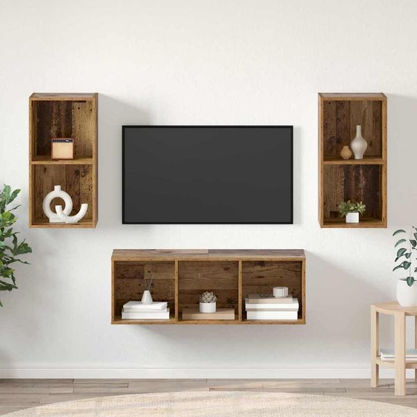 vidaXL Zostava TV skriniek Nástenný 3 pcs Staré drevo Kompozitné drevo