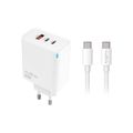 Nabíjačka Maxlife MXTC-09-65ACC PD QC 2x USB-C 1x USB 65W biela + kábel USB-C - USB-C 2,0m 100W