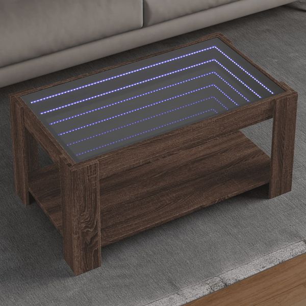 vidaXL Konferenčný stolík s LED hnedý dub 93x53x45 cm kompozit. drevo