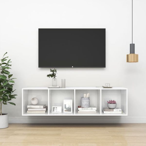 vidaXL Nástenná TV skrinka lesklá biela 37x37x142,5cm kompozitné drevo