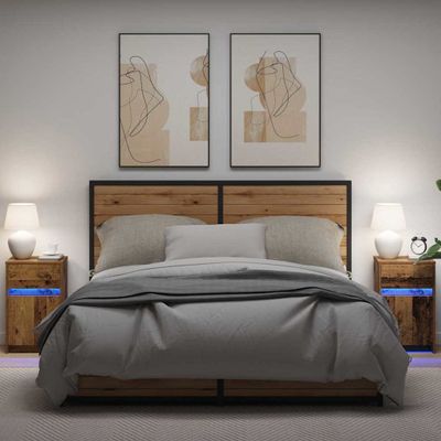 vidaXL LED nočný stolík so zásuvkou 2 pcs Staré drevo 38 x 34 x 61 cm