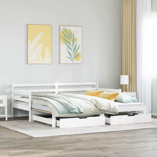vidaXL Denná posteľ so zásuvkami biela 90x200 cm masívna borovica