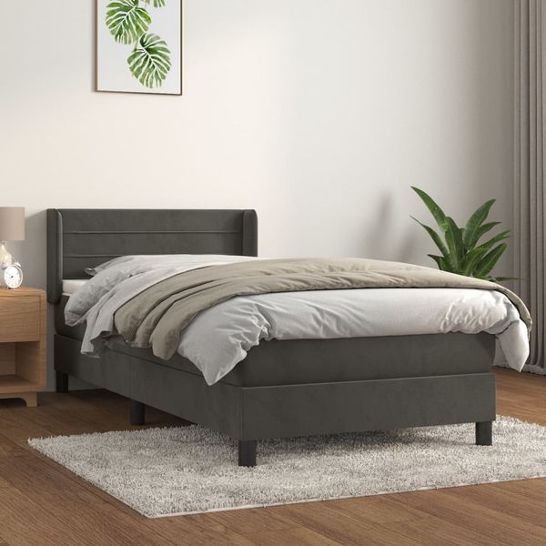 vidaXL Posteľný rám boxspring s matracom tmavosivý 90x200 cm zamat