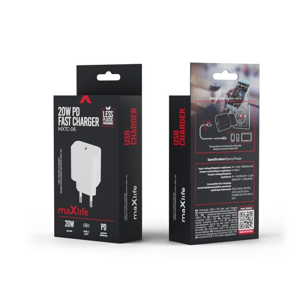 Maxlife MXTC-06 nabíjačka PD QC 1x USB-C 20W biela (OEM0101137)