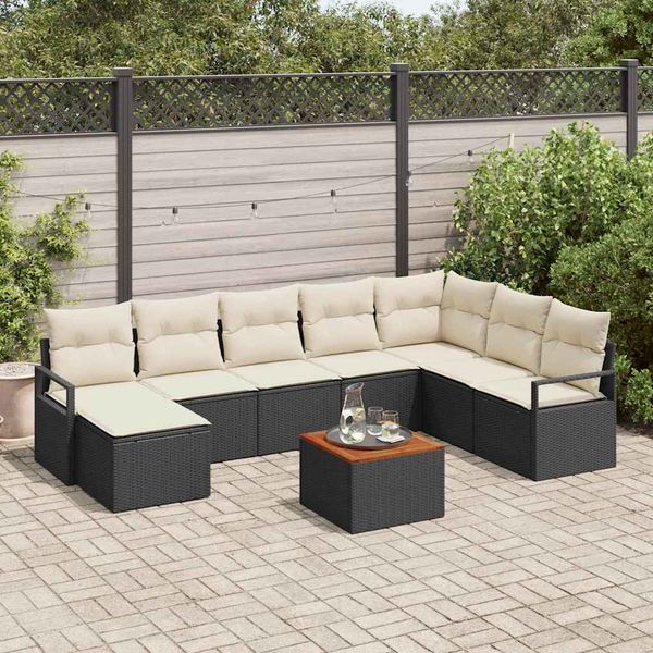 vidaXL Súprava záhradných pohoviek s vankúšom 9 pcs Čierna polyratan