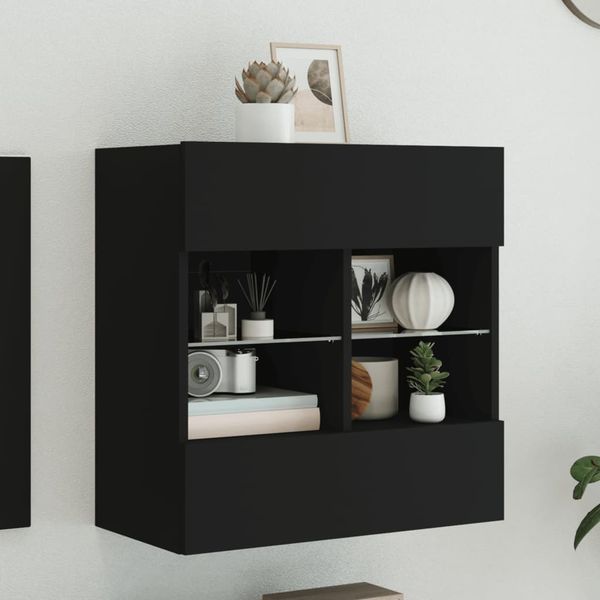 vidaXL TV nástenná skrinka s LED svetlami čierna 58,5x30x60,5 cm