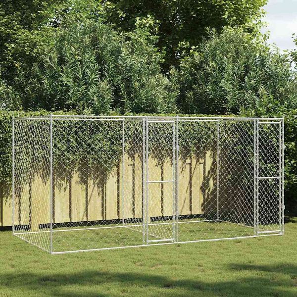 vidaXL Klietka pre psa Strieborná 400 x 200 x 200 cm Pozinkovaná oceľ