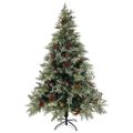 vidaXL Osvetlený vianočný stromček+šišky, zeleno biely 150cm, PVC a PE