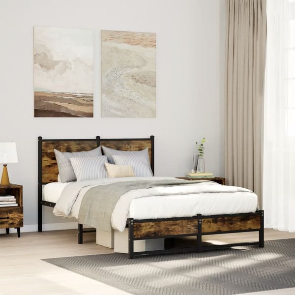 vidaXL Kovový posteľný rám bez matraca dymový dub 120x200 cm