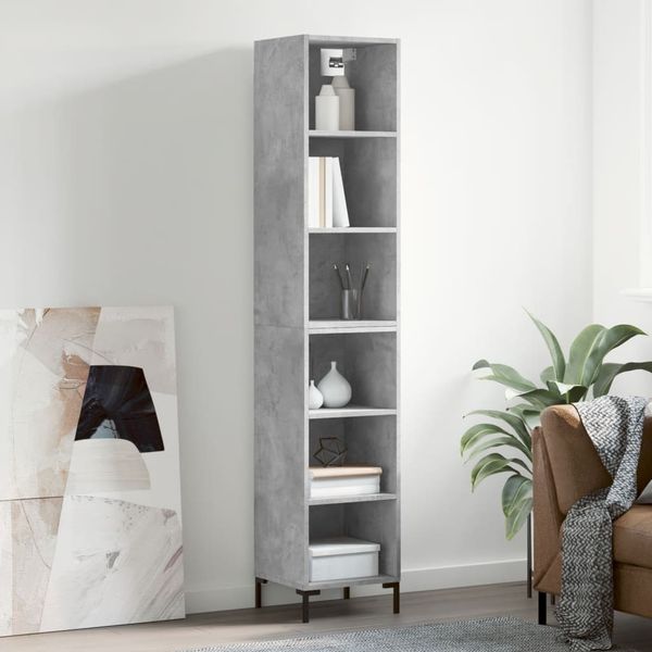 vidaXL Vysoká skrinka betónová sivá 69,5x32,5x180 cm spracované drevo