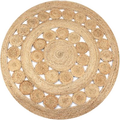 vidaXL Pletený okrúhly jutový koberček s dizajnom, 150 cm