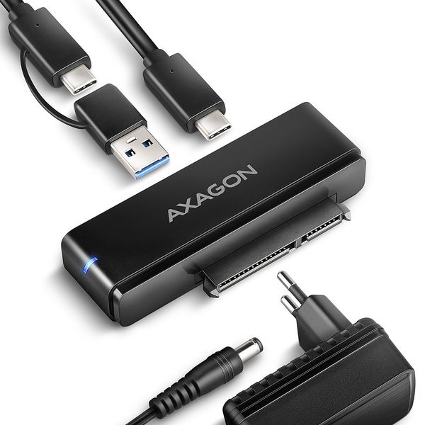 AXAGON ADSA-FPX, USB-C 10Gbps - SATA 6G, 2.5"/3.5" SSD/HDD FAST PORT X adaptér, vrát. AC napájača Adaptér, pre 2,5"/3,5" SATA SSD/HDD, USB 3.2 Gen2, kábel 60cm, čierny
