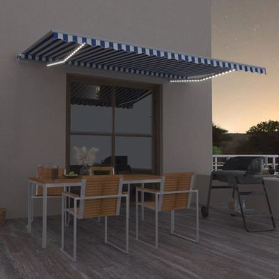 vidaXL Ručne zaťahovacia markíza s LED 500x350 cm modrá a biela