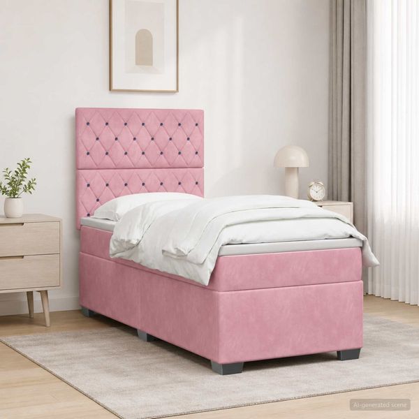 vidaXL Posteľ boxspring s matracom Ružová 100 x 200 cm Zamat