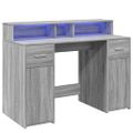 vidaXL Stôl s LED svetlami sivá sonoma 120x55x91 cm kompozitné drevo