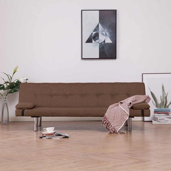 vidaXL Rozkladacia pohovka s 2 vankúšmi, hnedá, polyester