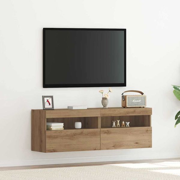 vidaXL TV nástenná skriňa s LED 2 pcs dub artisan 60 x 30 x 40 cm