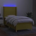 vidaXL Posteľ boxsping s matracom a LED zelená 100x200 cm látka