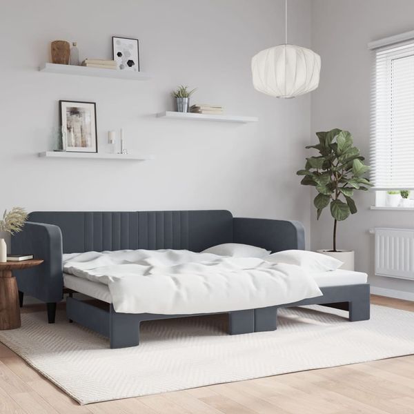 vidaXL Denná posteľ s rozkladacou posteľou tmavosivá 100x200 cm zamat