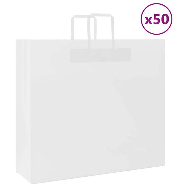 vidaXL Papierové tašky 50 ks s rúčkami, biele, 54x15x49 cm