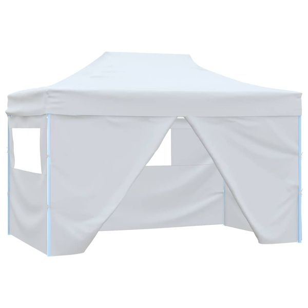 vidaXL Profesionálny skladací párty stan+4 steny 280x410x315 cm, oceľ, biely