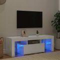 vidaXL TV skrinka s LED svetlami lesklá biela 120x35x40 cm