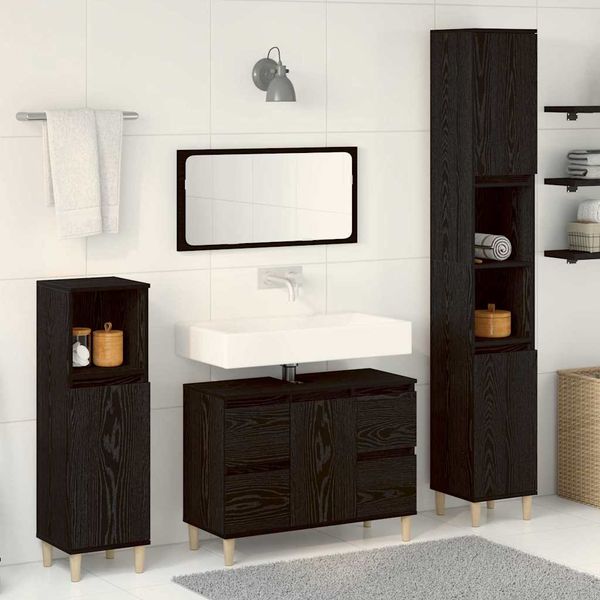 vidaXL Sada kúpeľňového nábytku Nástenný s úložiskom 3 pcs Čierny dub