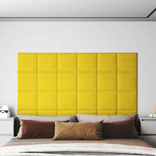 vidaXL Nástenné panely 12 ks bledožlté 30x30 cm látka 1,08 m²