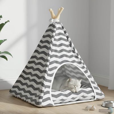 vidaXL Psí teepee s vankúšom Biela a šedá 50 x 50 x 60 cm Polyester