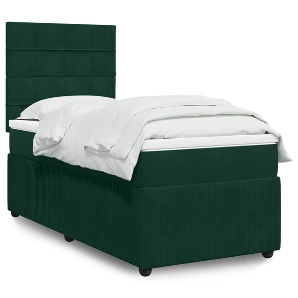 vidaXL Posteľný rám boxsping s matracom tmavozelený 100x200 cm zamat
