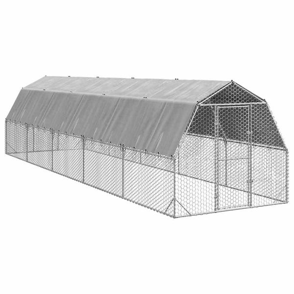 vidaXL kurací výbeh so strechou 2,5x10x2,25 m pozinkovaná oceľ