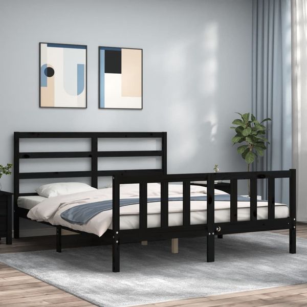 vidaXL Rám postele s čelom čierny masívne drevo King Size