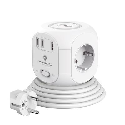 Sieťový adaptér Viking AC Cube W33 /3xAC/1xUSB-A/2xUSB-C/Nabíjanie Wireless/Tlačidlo On/Off
