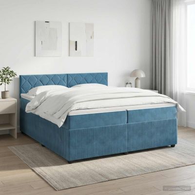 vidaXL Posteľ boxspring s matracom Tmavomodrá 200 x 200 cm Zamat