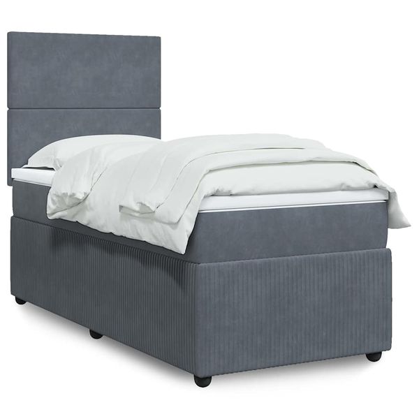 vidaXL Posteľný rám boxspring s matracom tmavosivý 90x200 cm zamat