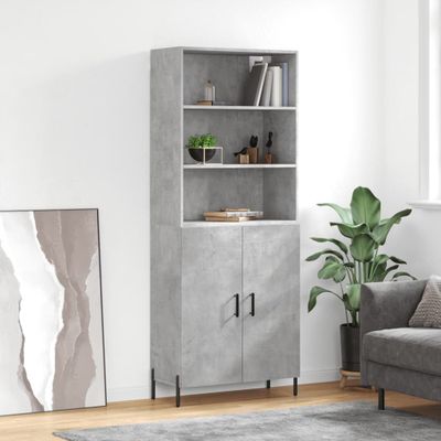 vidaXL Vysoká skrinka betónová sivá 69,5x34x180 cm spracované drevo