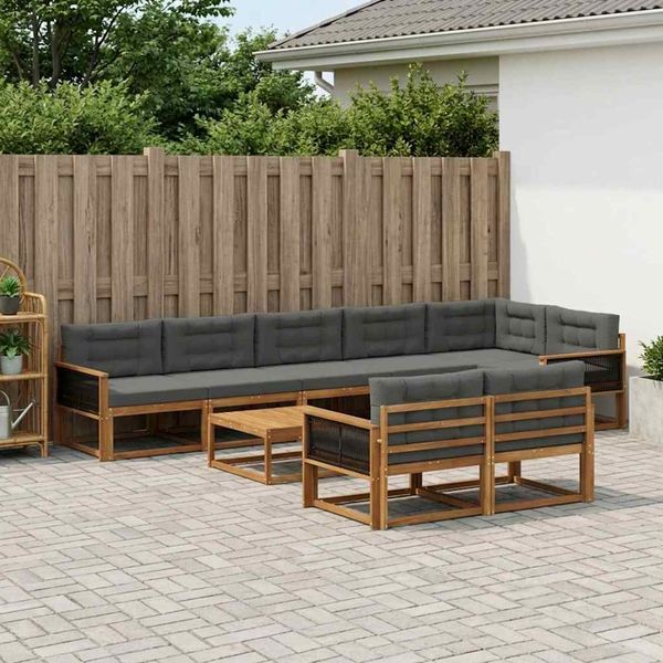 vidaXL Záhradná súprava gaučov s vankúšom 9 pcs Prírodná a antracitová