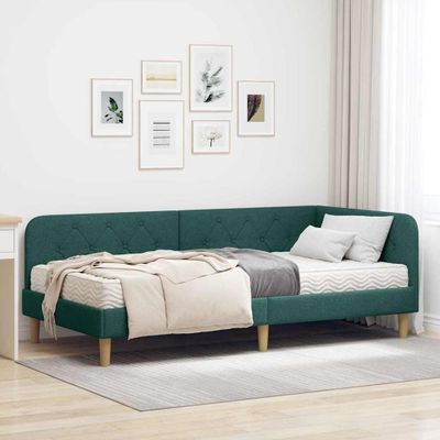 vidaXL Rohový rám postele Tmavozelená 90 x 200 cm látka