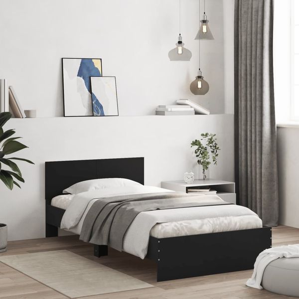vidaXL Rám postele s čelom čierny 100x200 cm kompozitné drevo