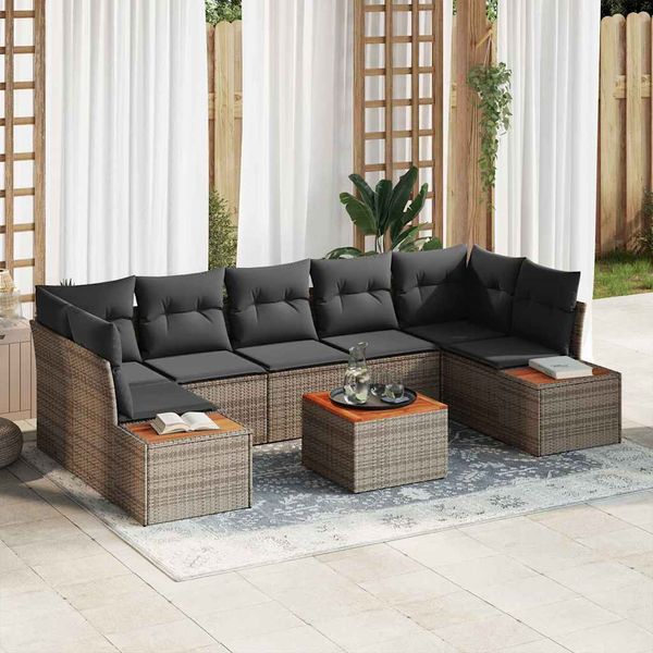 vidaXL Súprava záhradných pohoviek s vankúšom 8 pcs Sivá Poly ratan