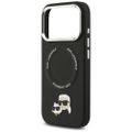 Puzdro Karl Lagerfeld Magsafe PU puzdro s logom pinov Karl&Choupette heads a kovovými tlačidlami fotoaparátu pre iPhone 17 Pro čierna