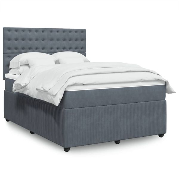 vidaXL Posteľný rám boxspring s matracom tmavosivý 140x200 cm zamat