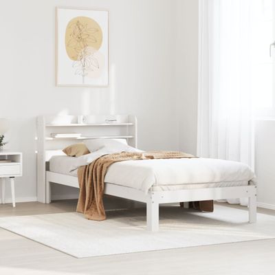 vidaXL Posteľný rám s čelom biely 75x190 cm borovicový masív