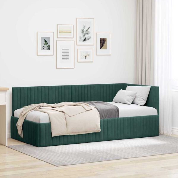 vidaXL Rohový rám postele Tmavozelená 90 cm x 200 cm Zamat