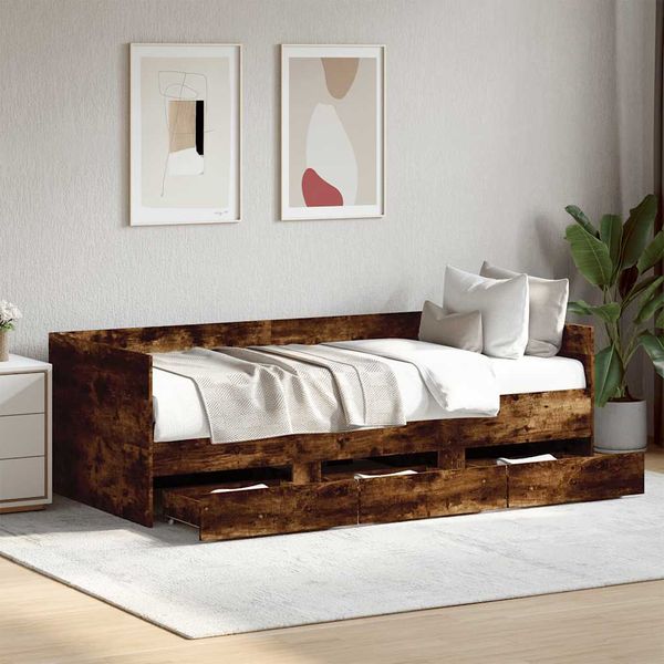 vidaXL Váľanda so zásuvkami bez matraca dymový dub 90x200 cm