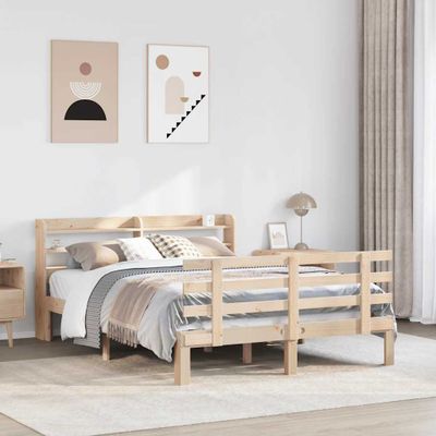 vidaXL Posteľný rám s čelom 135x190 cm borovicový masív