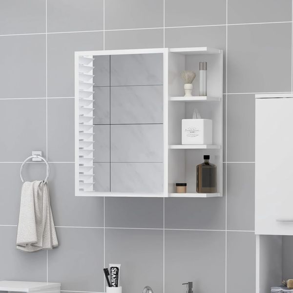 vidaXL Skrinka so zrkadlom, lesklá biela 62,5x20,5x64 cm